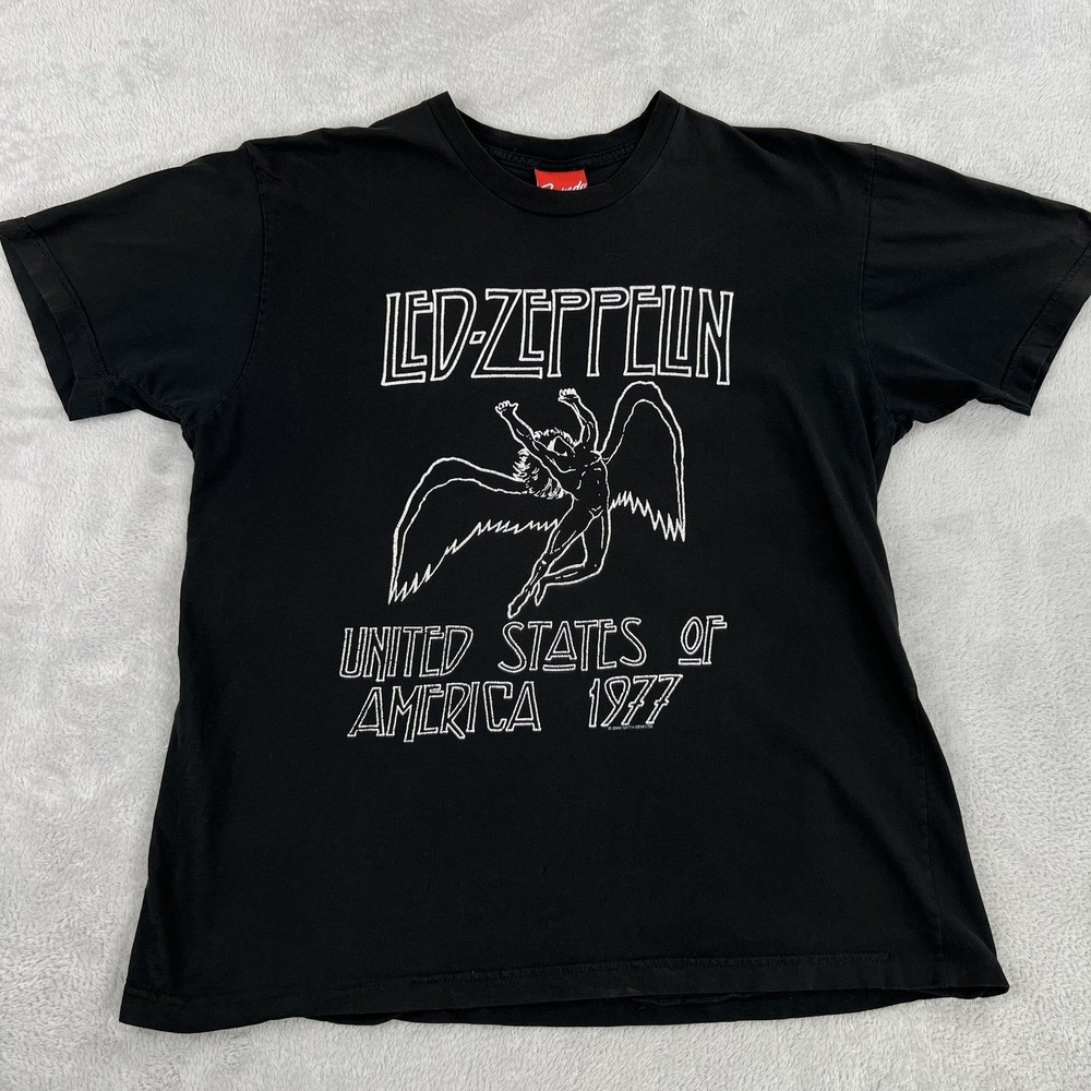 VTG Y2K Led Zeppelin Bravado US Tour 1977 T-Shirt L Black Rock Band Concert